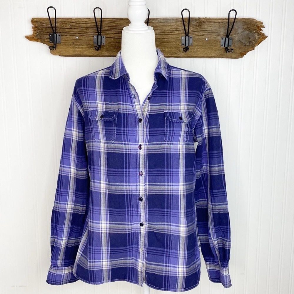 Kuhl Plaid Cotton Shirt Top Button Front Purple